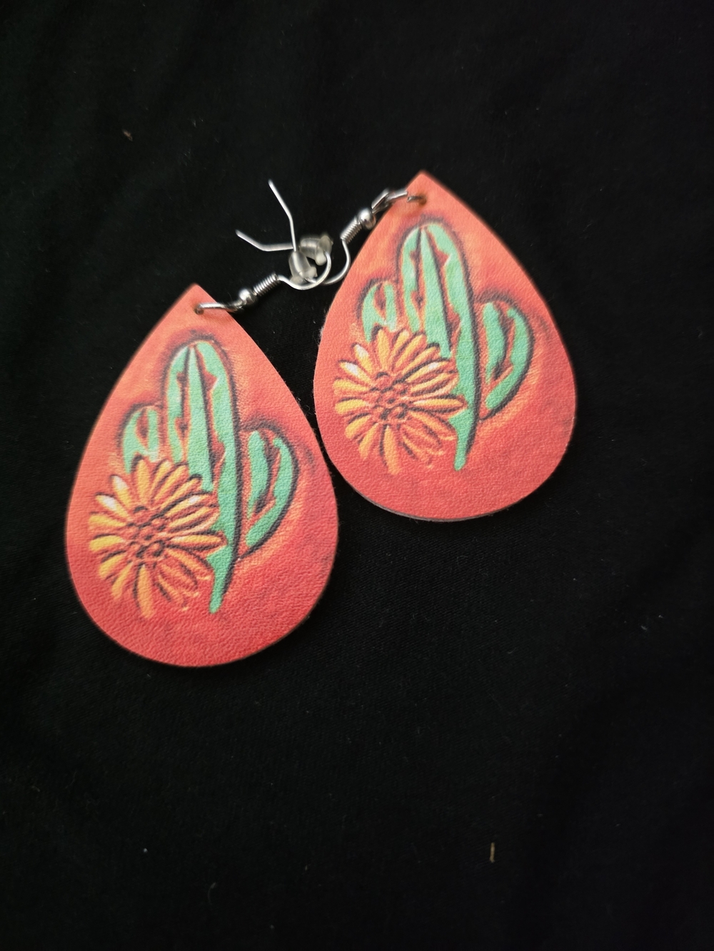 Handmade Red Teardrop Cactus & Flower Earrings - Women Accessories